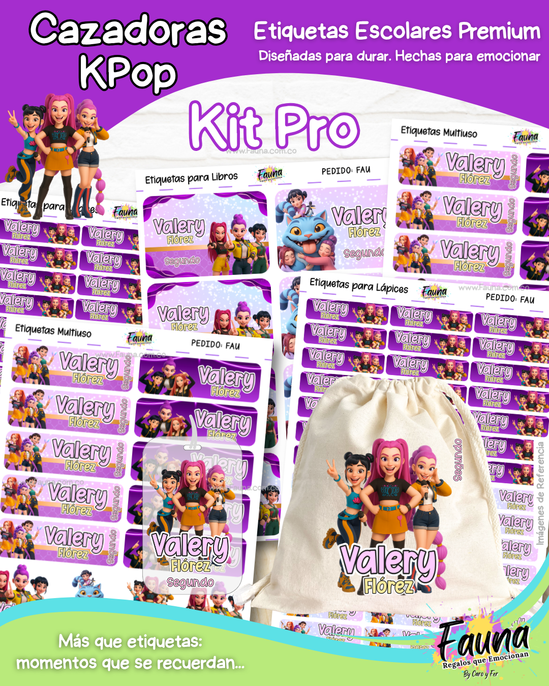 Cazadoras K-Pop 💜 - Etiquetas Escolares Premium Personalizadas