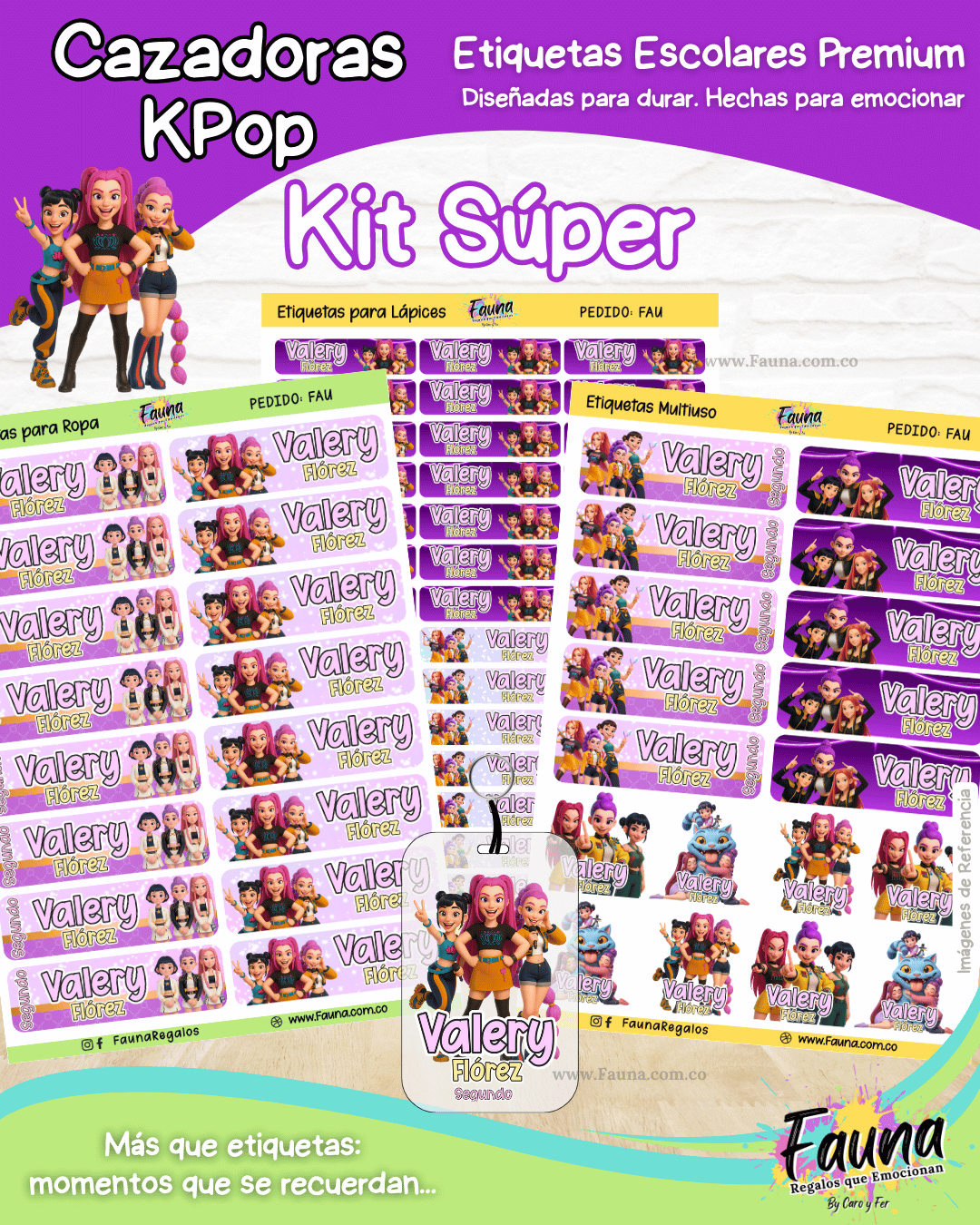 Cazadoras K-Pop 💜 - Etiquetas Escolares Premium Personalizadas