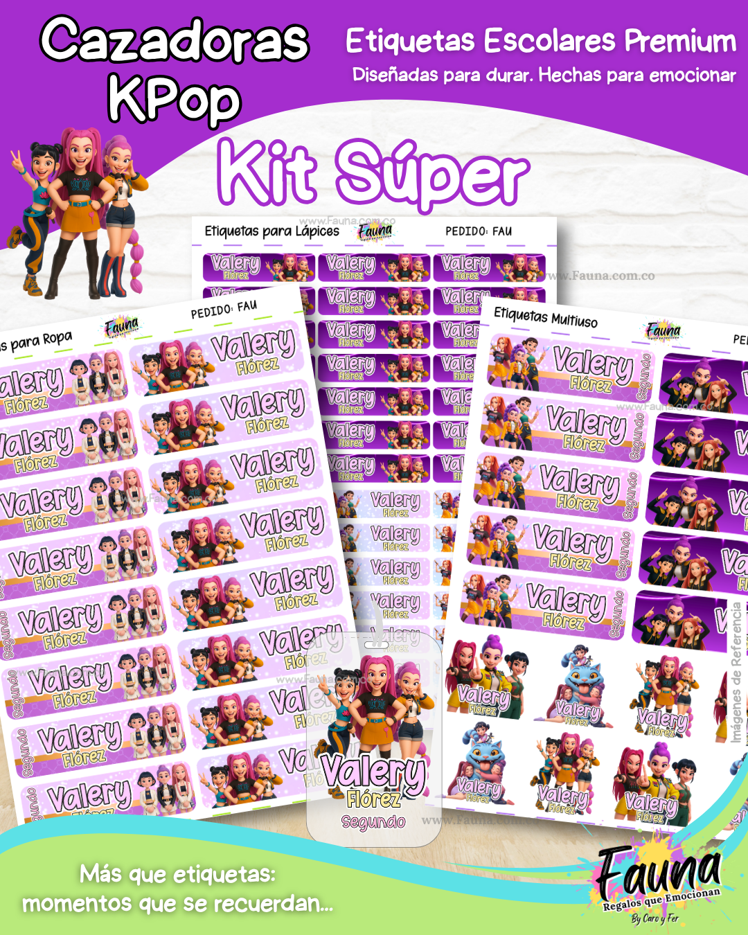 Cazadoras K-Pop 💜 - Etiquetas Escolares Premium Personalizadas