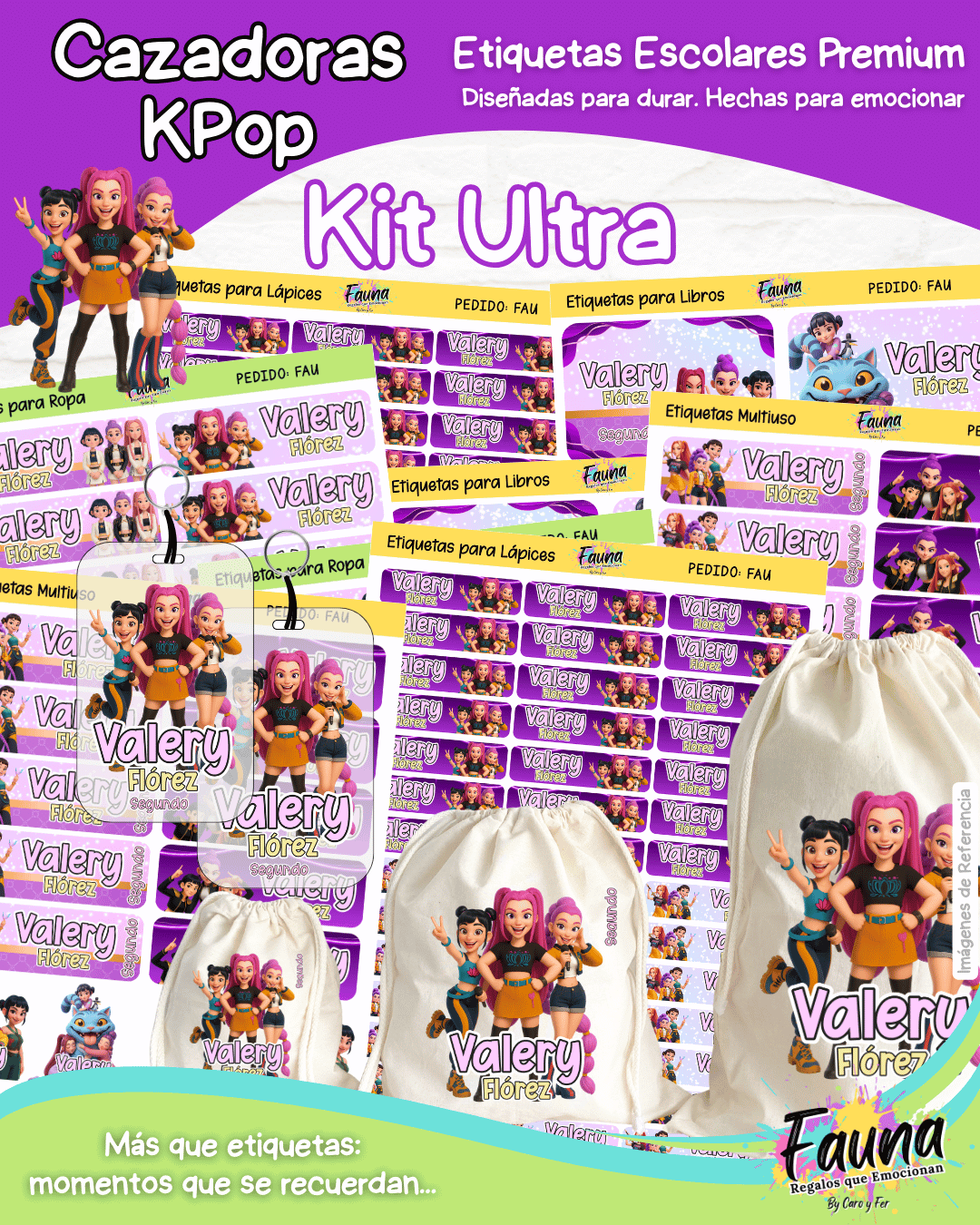 Cazadoras K-Pop 💜 - Etiquetas Escolares Premium Personalizadas