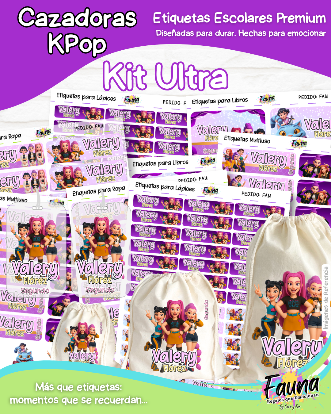 Cazadoras K-Pop 💜 - Etiquetas Escolares Premium Personalizadas