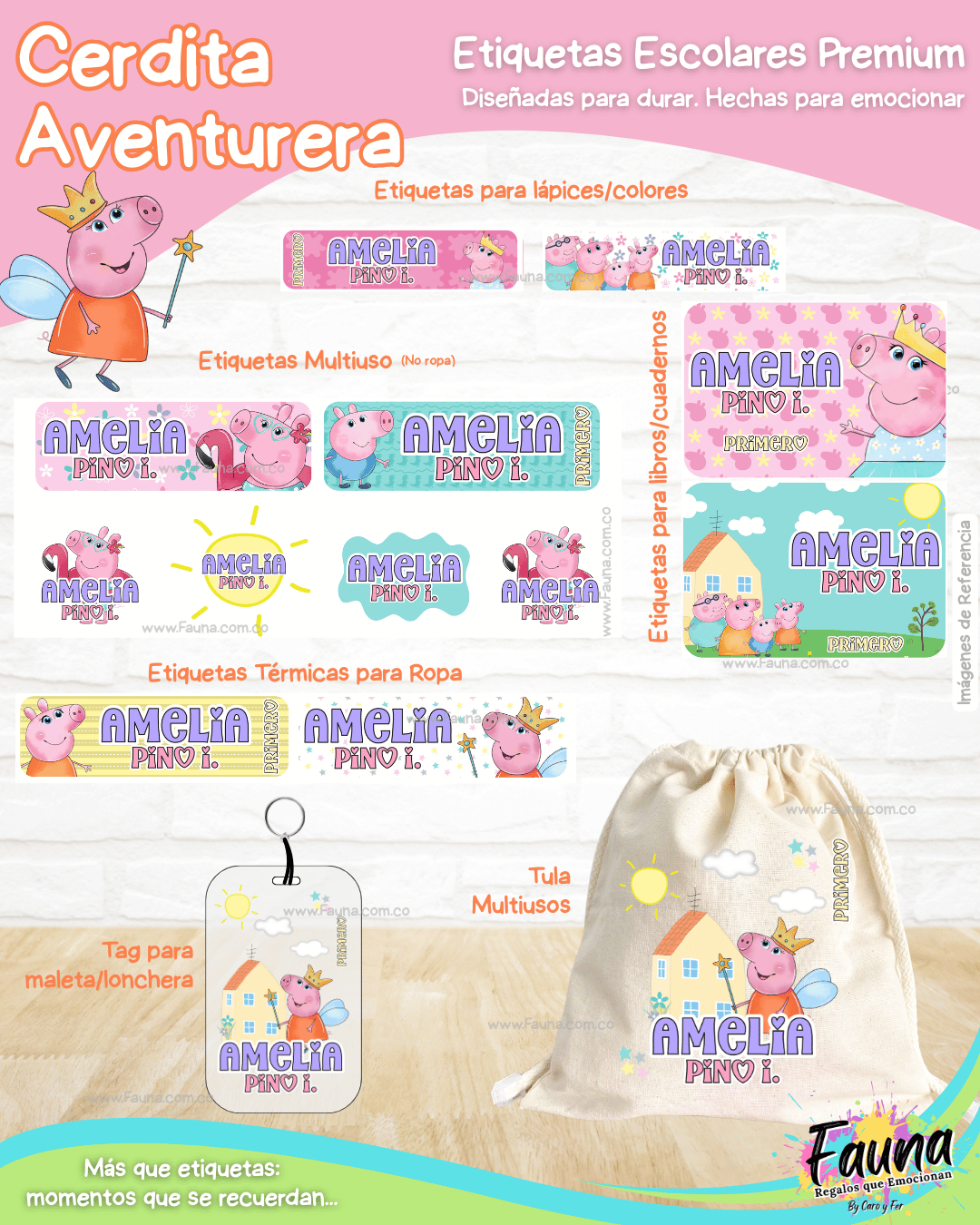 Cerdita Aventurera 🐷 - Etiquetas Escolares Premium Personalizadas