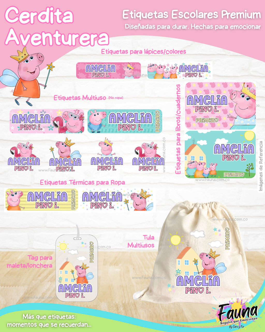 Cerdita Aventurera 🐷 - Etiquetas Escolares Premium Personalizadas