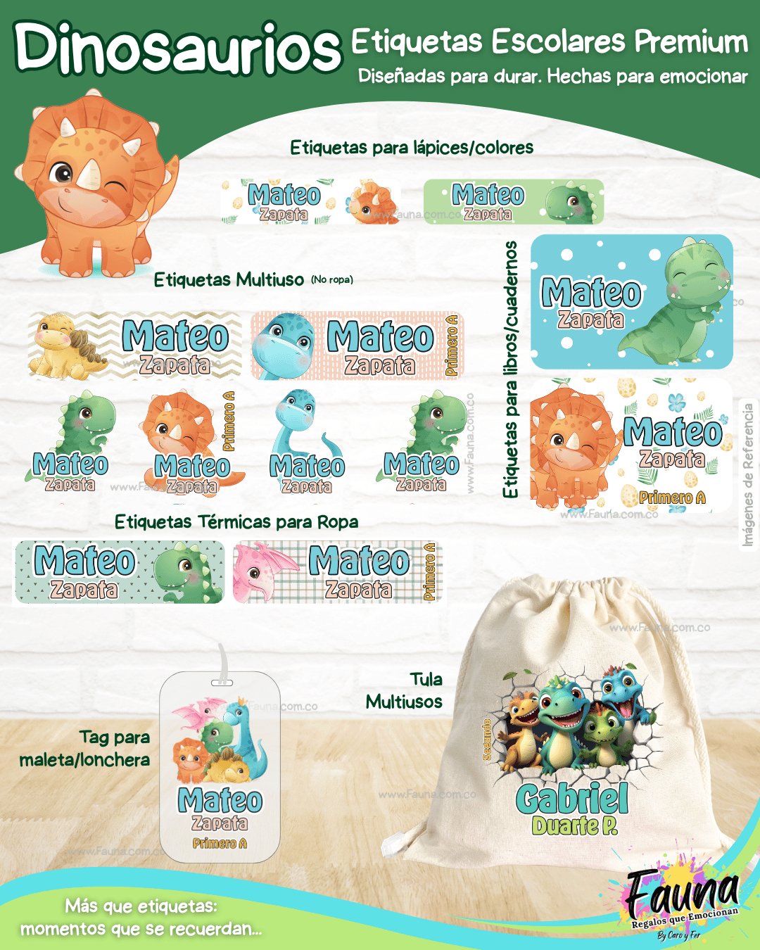 Dinosaurios 🦖 - Etiquetas Escolares Premium Personalizadas