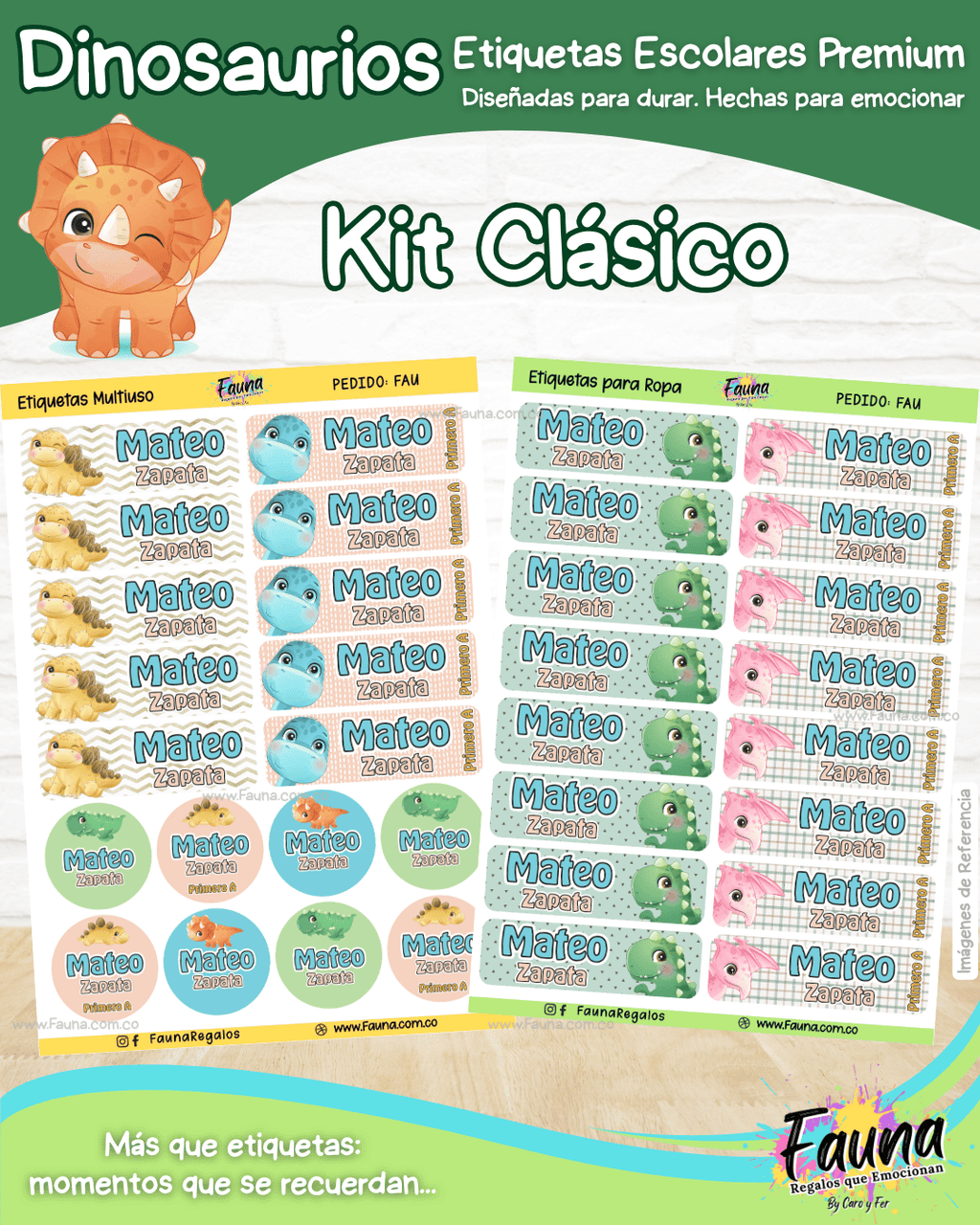 Dinosaurios 🦖 - Etiquetas Escolares Premium Personalizadas