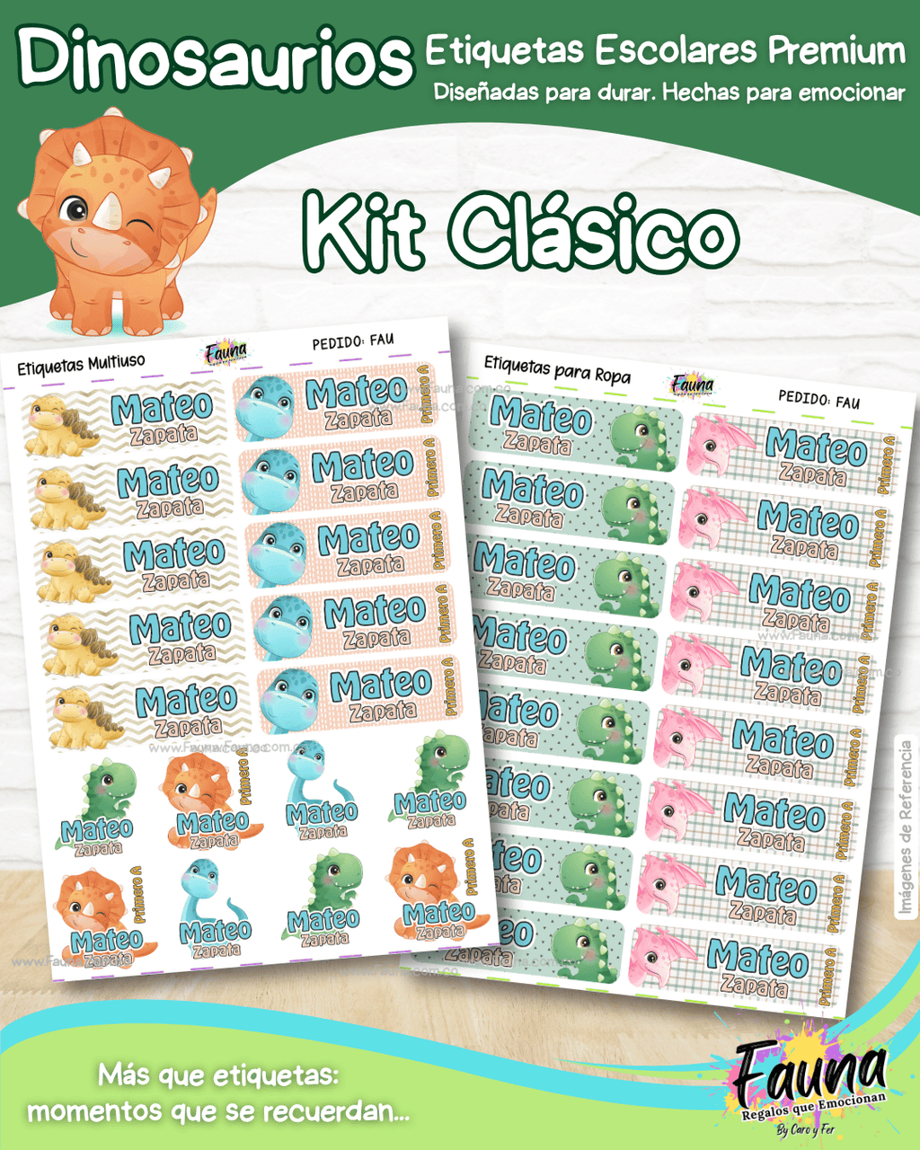 Dinosaurios 🦖 - Etiquetas Escolares Premium Personalizadas
