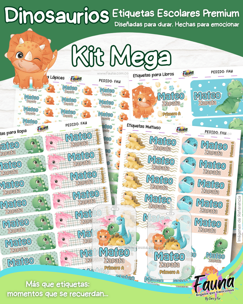 Dinosaurios 🦖 - Etiquetas Escolares Premium Personalizadas
