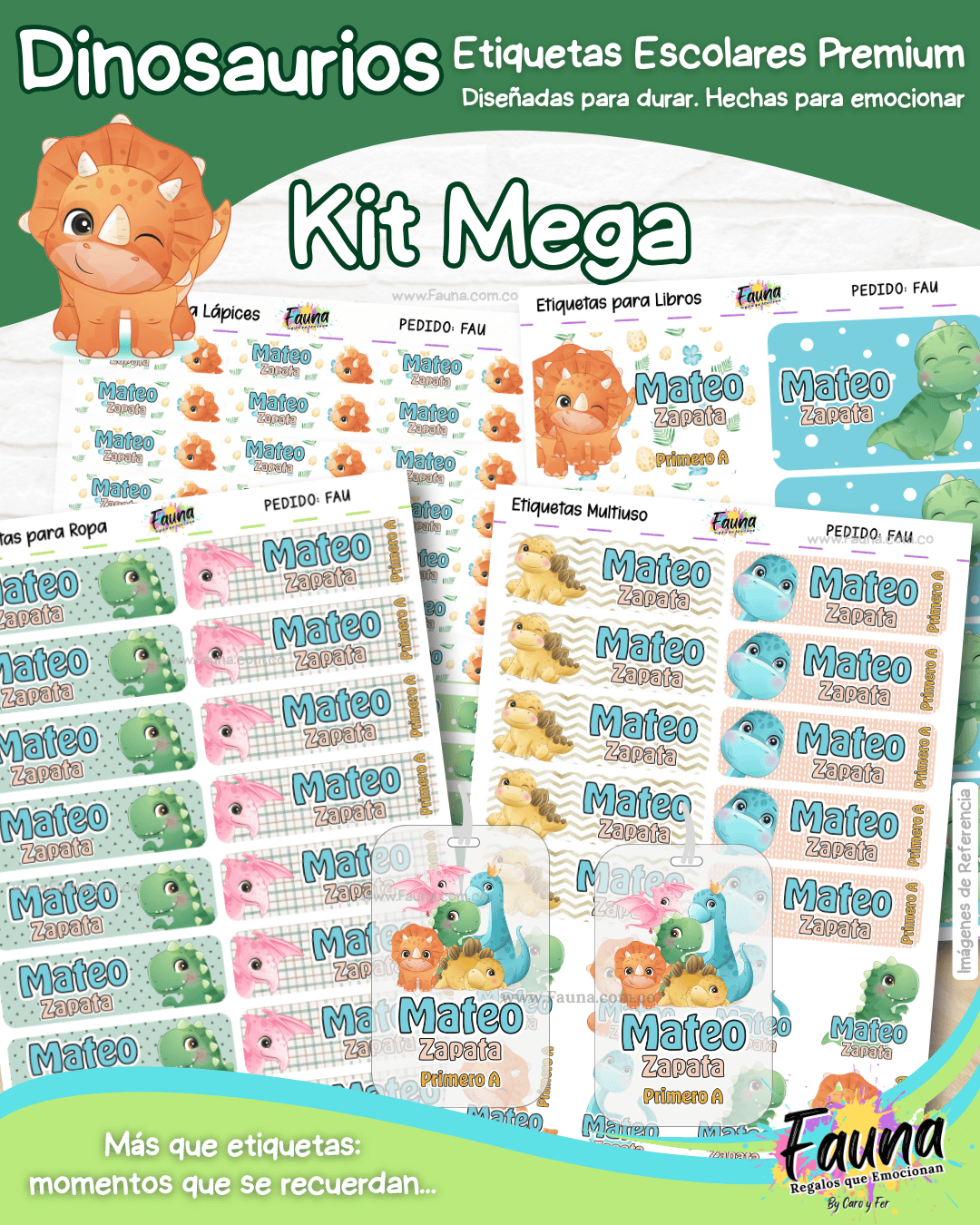 Dinosaurios 🦖 - Etiquetas Escolares Premium Personalizadas