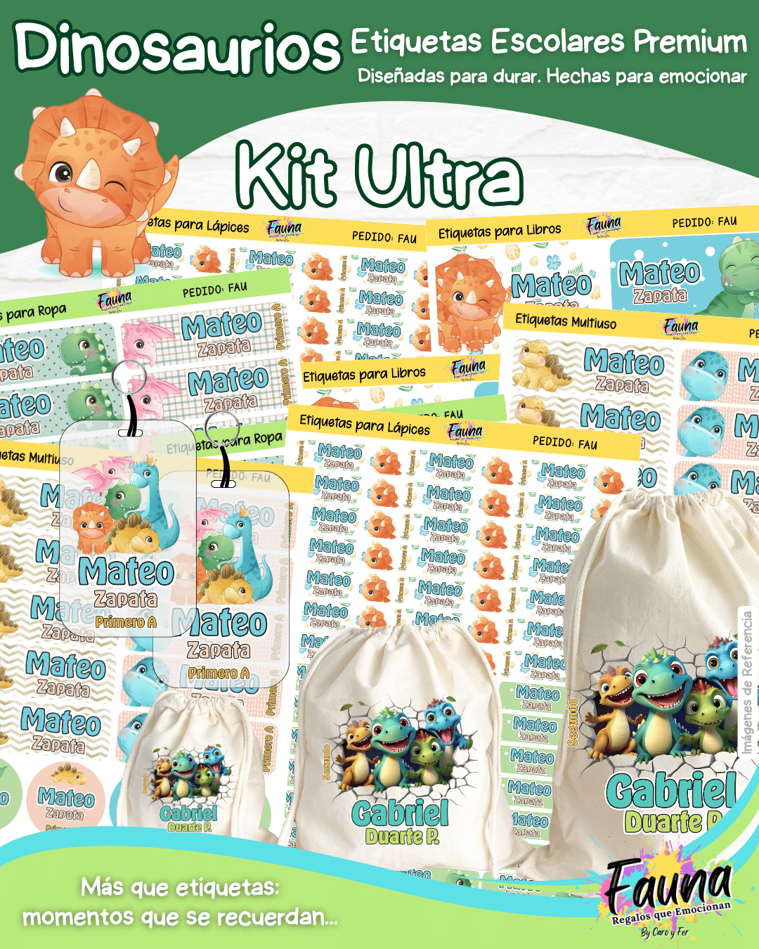 Dinosaurios 🦖 - Etiquetas Escolares Premium Personalizadas