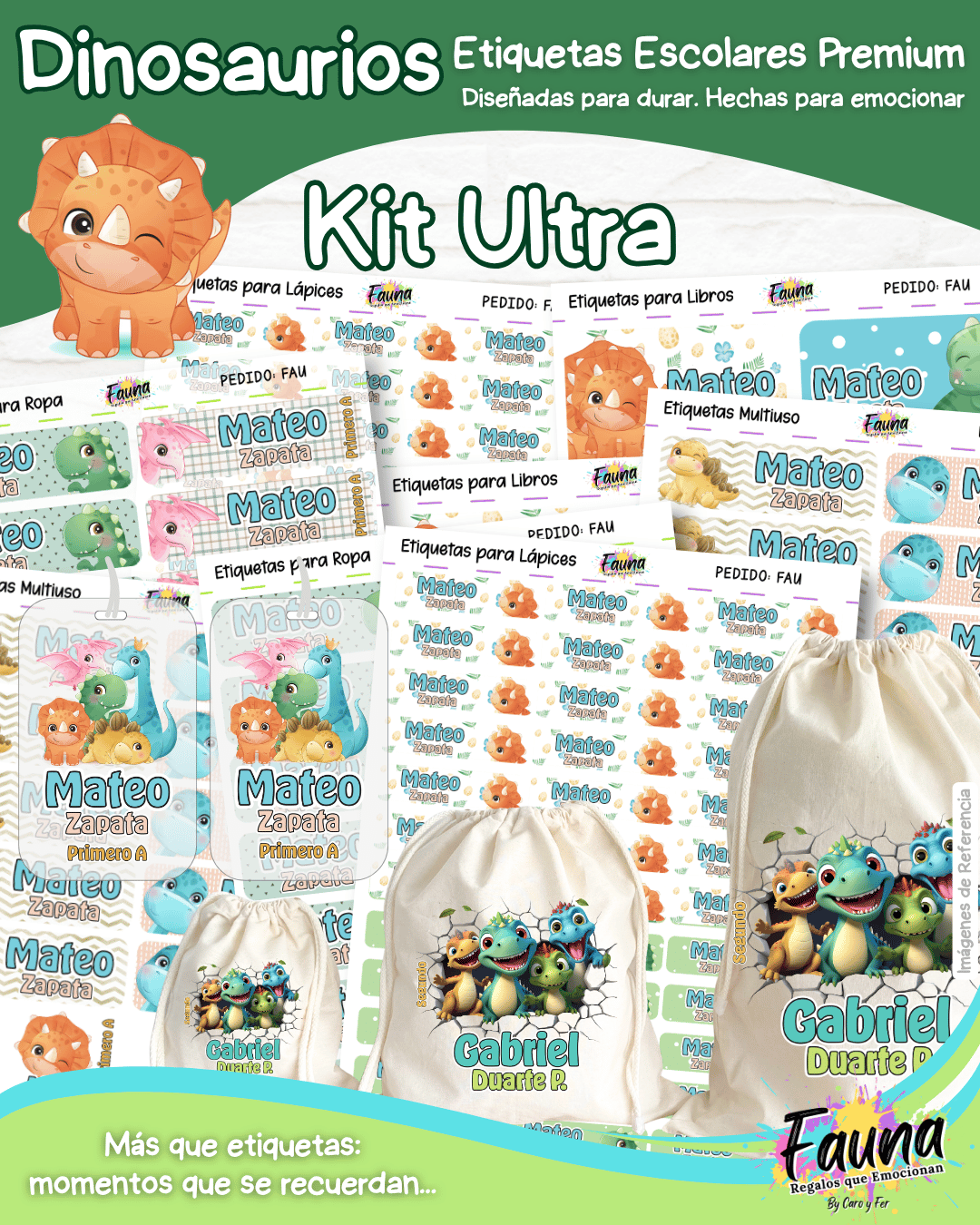 Dinosaurios 🦖 - Etiquetas Escolares Premium Personalizadas