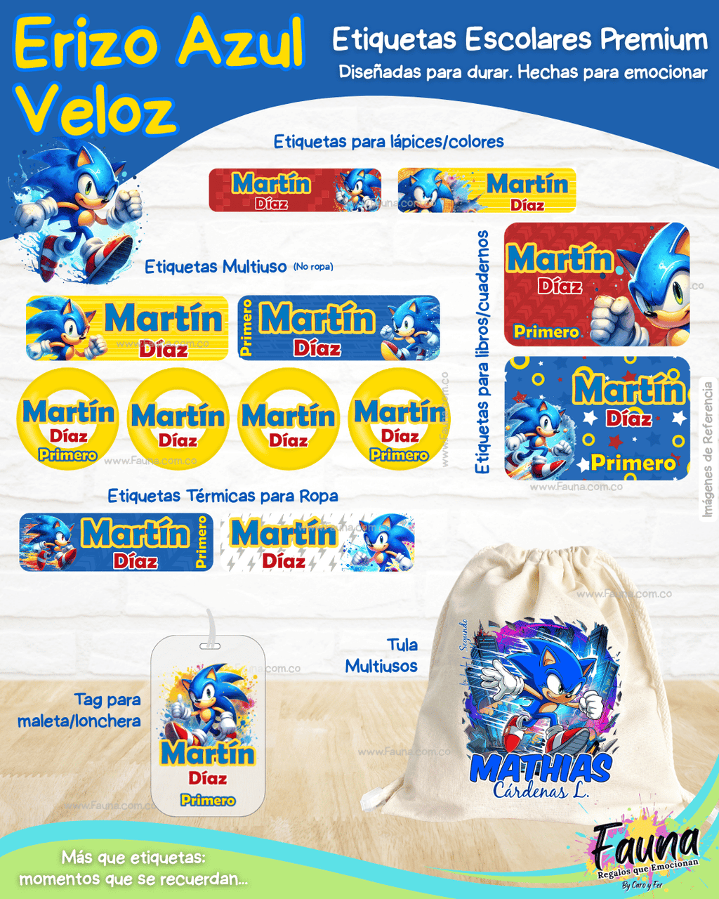 Erizo Azul Veloz 🌀 - Etiquetas Escolares Premium Personalizadas
