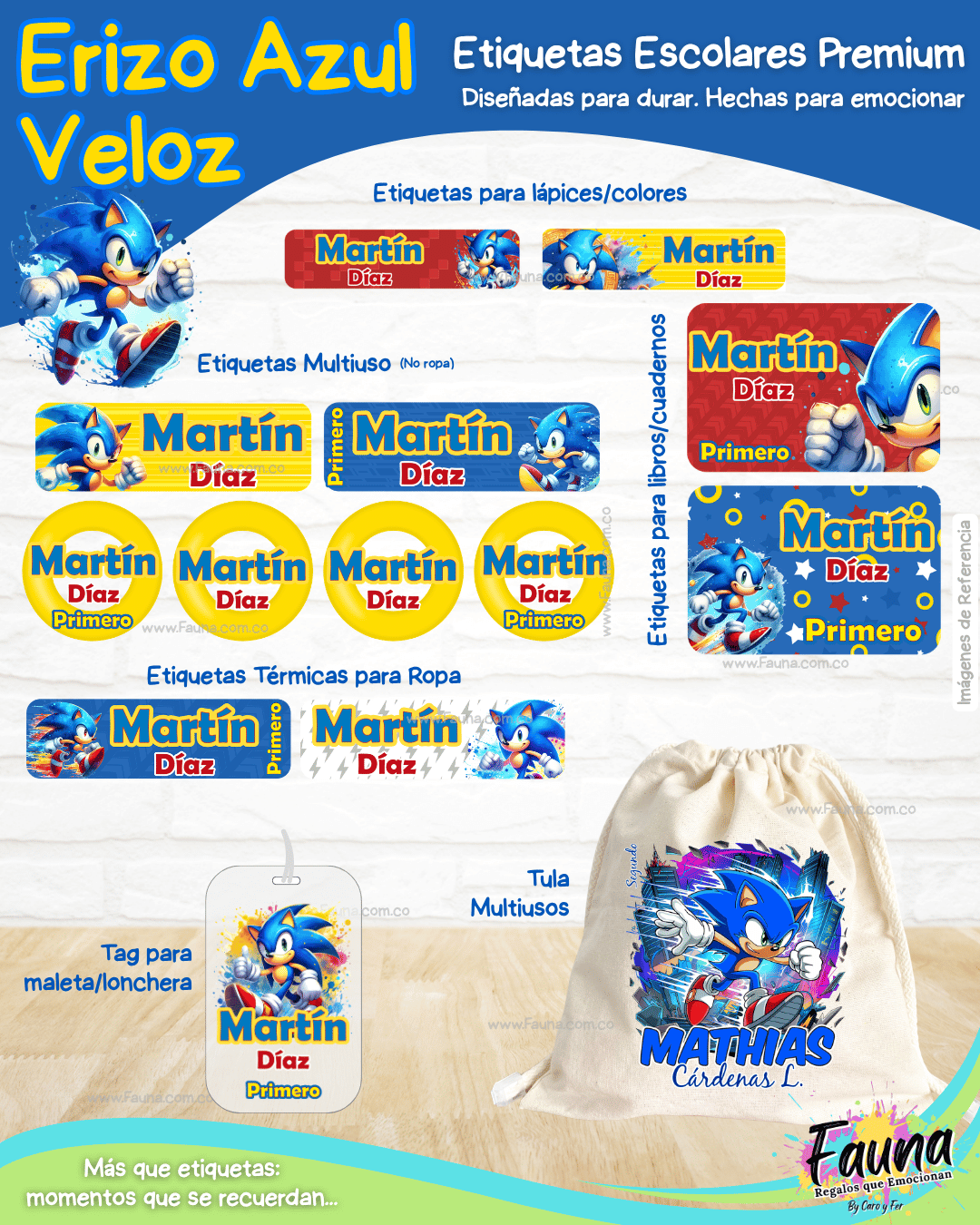 Erizo Azul Veloz 🌀 - Etiquetas Escolares Premium Personalizadas