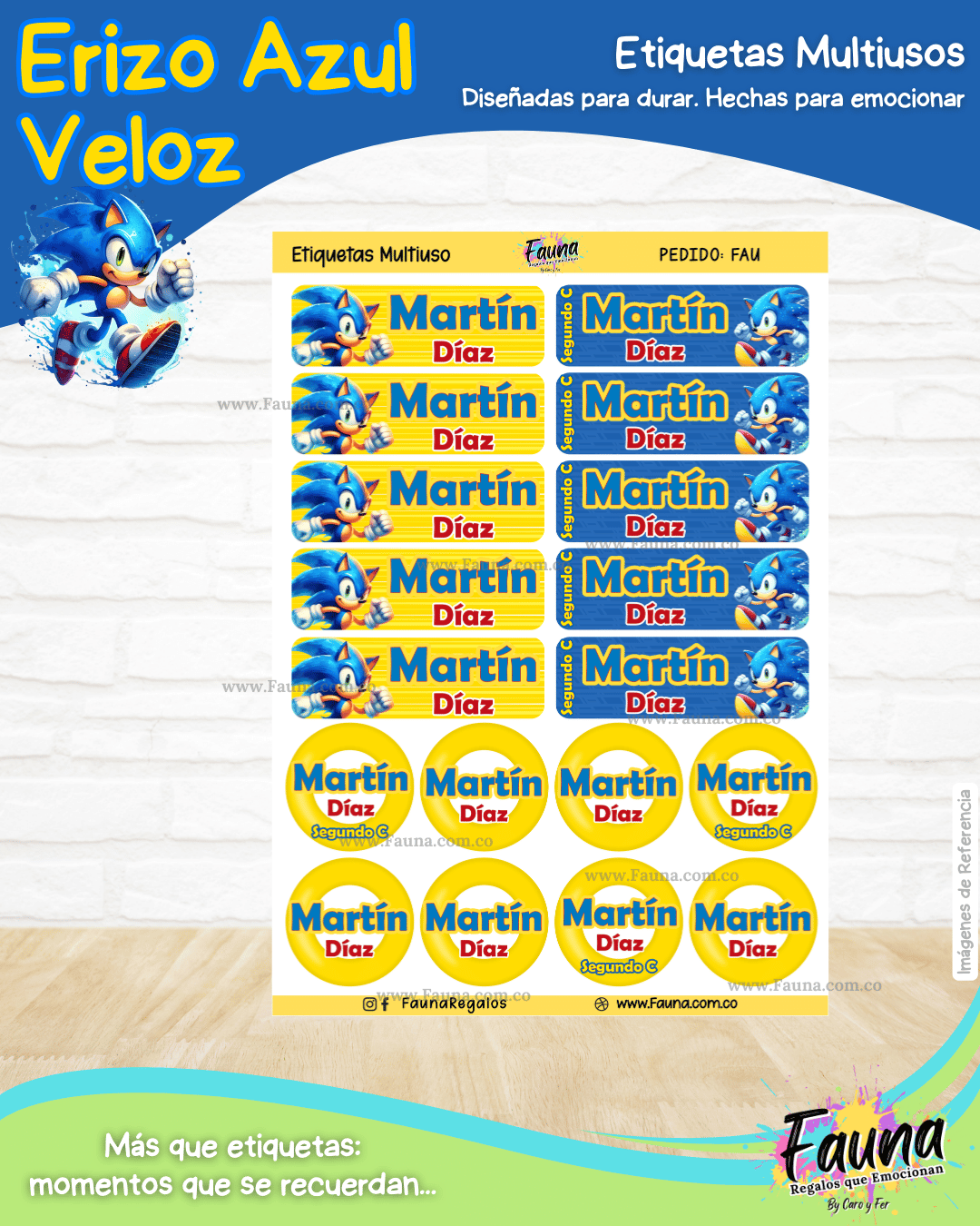 Erizo Azul Veloz 🌀 - Etiquetas Escolares Premium Personalizadas