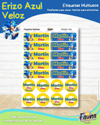 Erizo Azul Veloz 🌀 - Etiquetas Escolares Premium Personalizadas