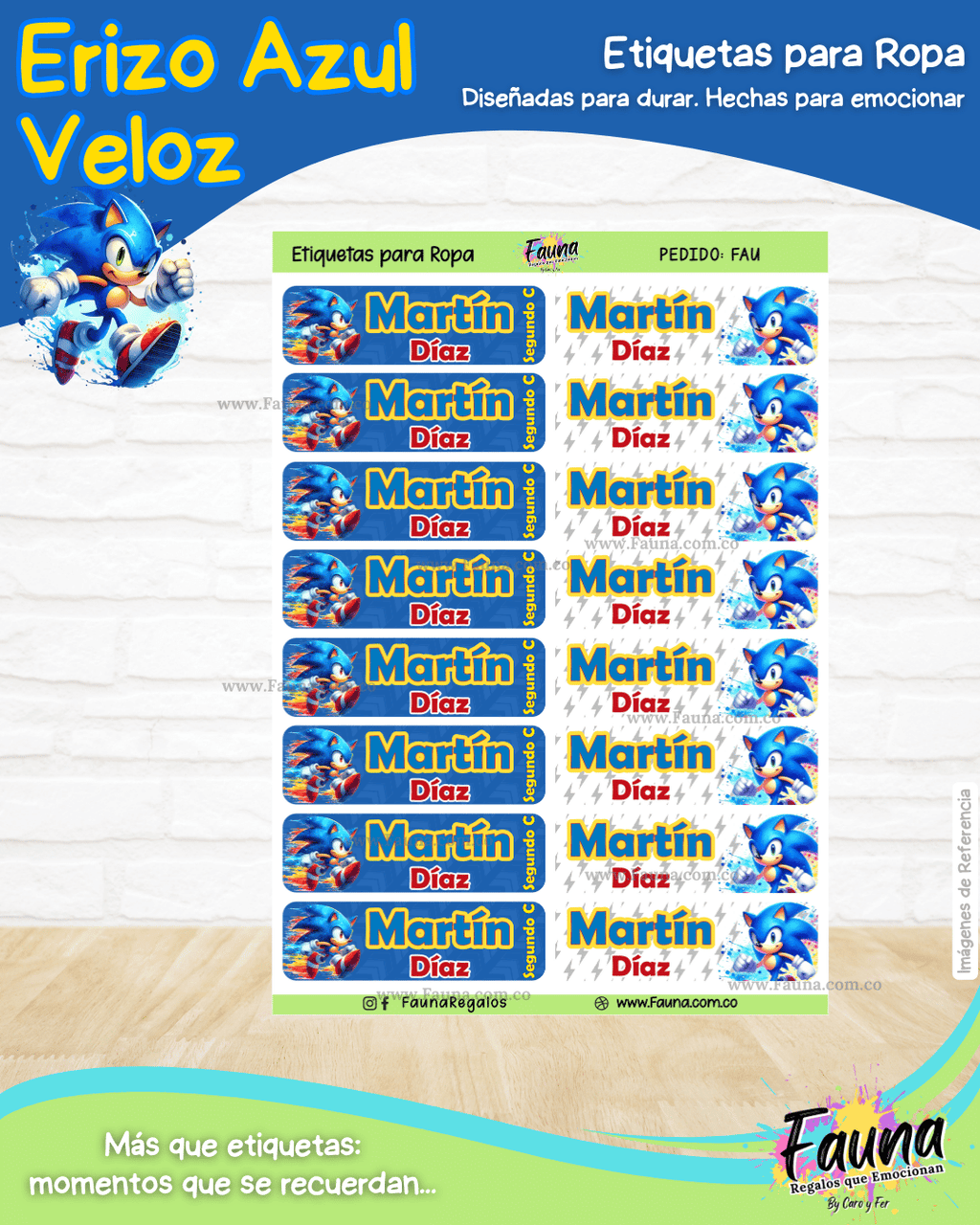 Erizo Azul Veloz 🌀 - Etiquetas Escolares Premium Personalizadas