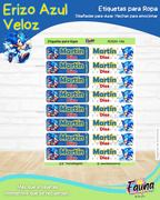 Erizo Azul Veloz 🌀 - Etiquetas Escolares Premium Personalizadas