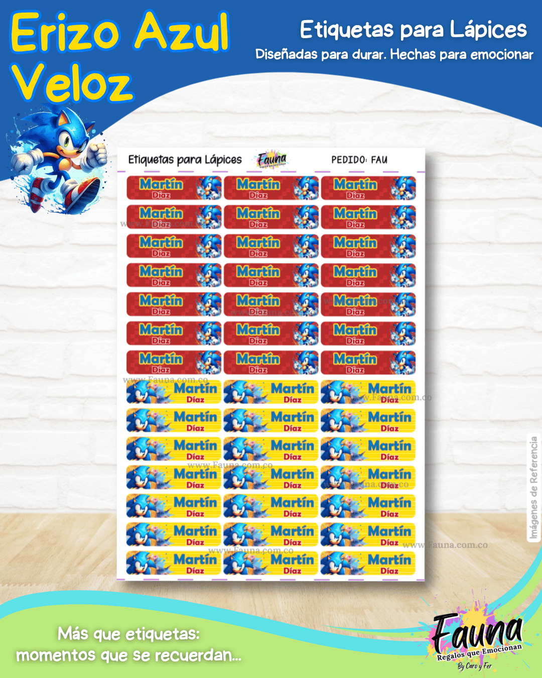 Erizo Azul Veloz 🌀 - Etiquetas Escolares Premium Personalizadas