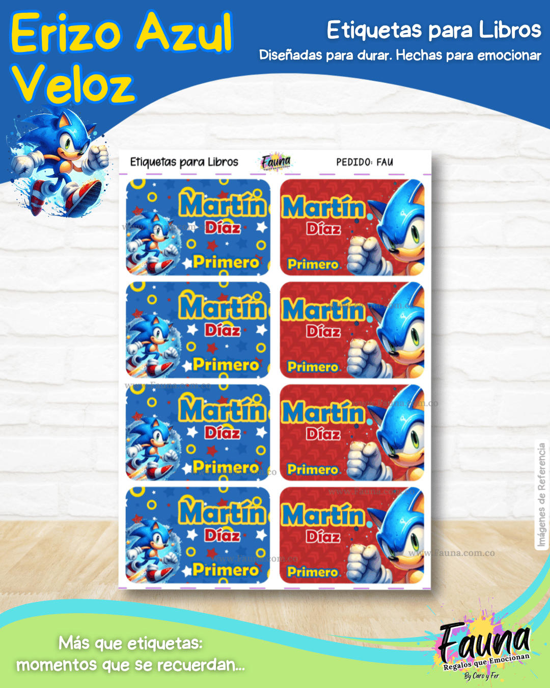 Erizo Azul Veloz 🌀 - Etiquetas Escolares Premium Personalizadas