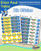 Erizo Azul Veloz 🌀 - Etiquetas Escolares Premium Personalizadas