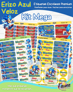 Erizo Azul Veloz 🌀 - Etiquetas Escolares Premium Personalizadas