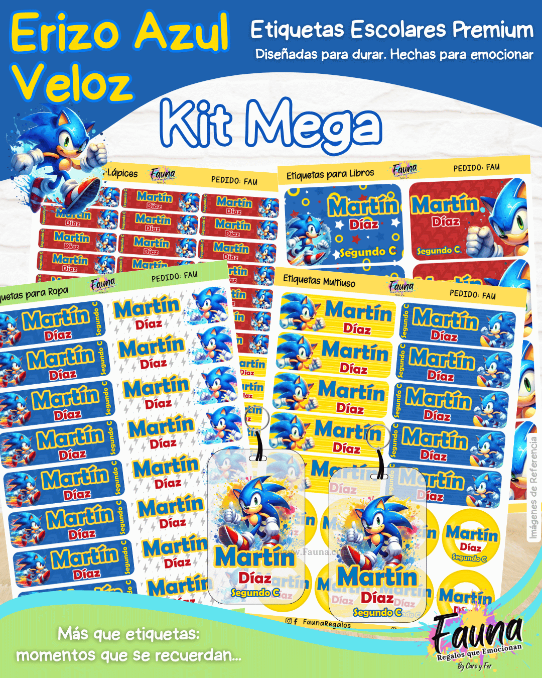 Erizo Azul Veloz 🌀 - Etiquetas Escolares Premium Personalizadas