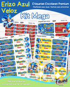 Erizo Azul Veloz 🌀 - Etiquetas Escolares Premium Personalizadas