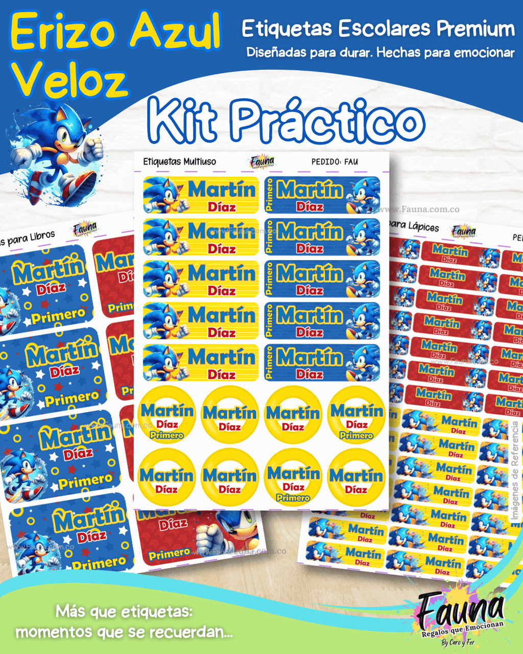 Erizo Azul Veloz 🌀 - Etiquetas Escolares Premium Personalizadas