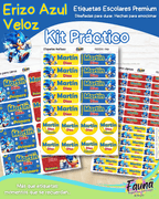 Erizo Azul Veloz 🌀 - Etiquetas Escolares Premium Personalizadas