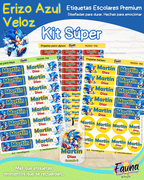Erizo Azul Veloz 🌀 - Etiquetas Escolares Premium Personalizadas