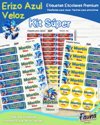 Erizo Azul Veloz 🌀 - Etiquetas Escolares Premium Personalizadas