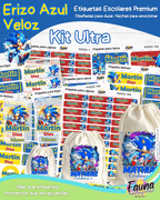 Erizo Azul Veloz 🌀 - Etiquetas Escolares Premium Personalizadas
