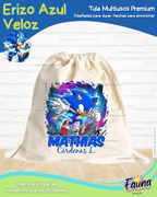 Erizo Azul Veloz 🌀 - Tula personalizada para niño – multiusos con nombre