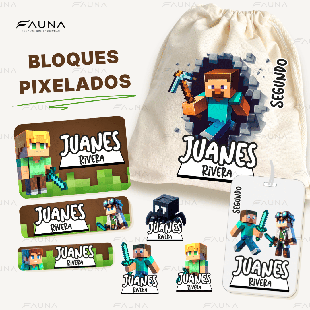 Bloques Pixelados 🟩 - Etiquetas Escolares Premium Personalizadas