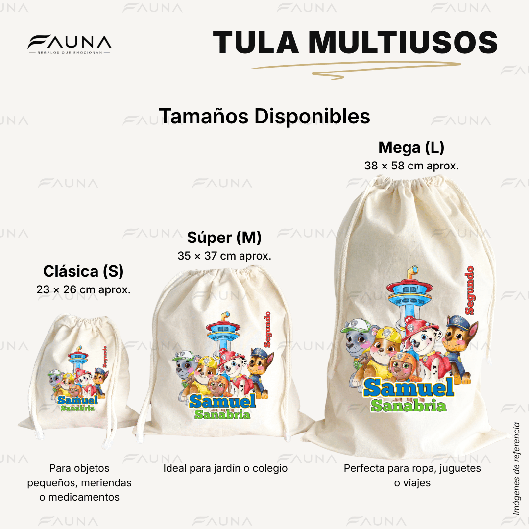 Cachorros Aventureros 🐾 - Tula personalizada para niños – multiusos con nombre