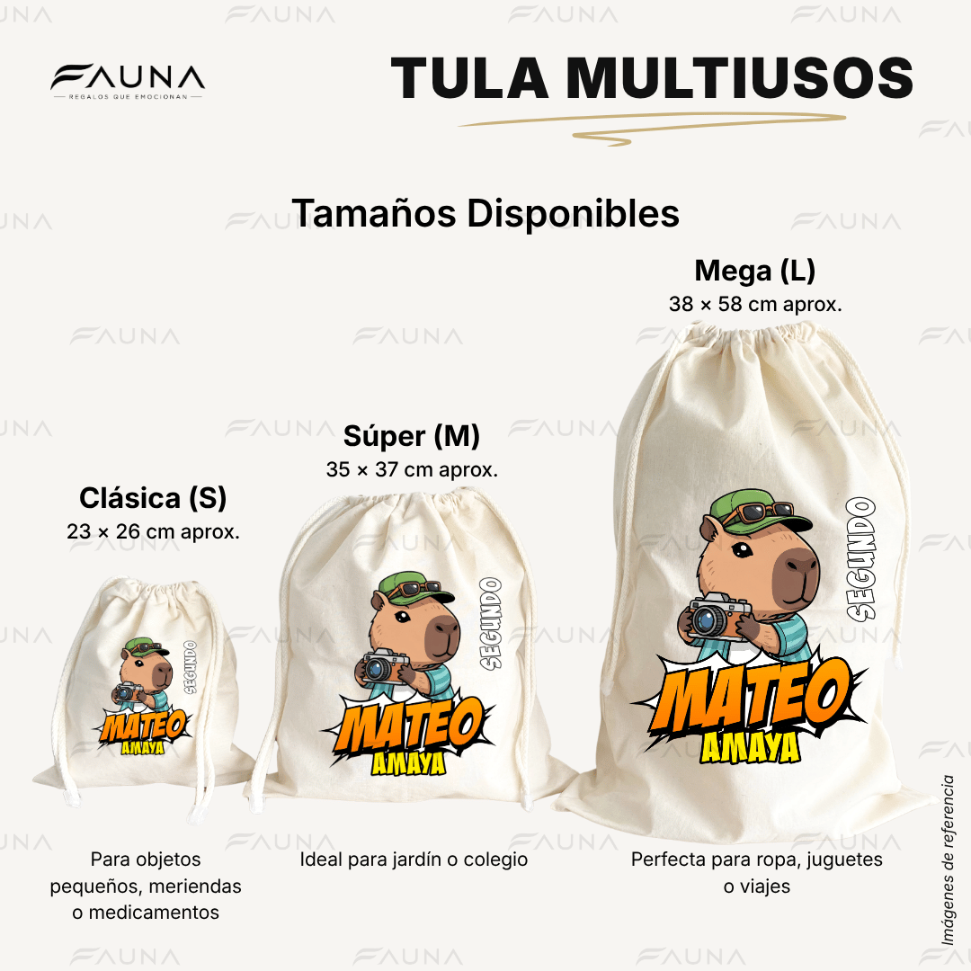 Capibara Azul 💙 - Tula personalizada para niños – multiusos con nombre