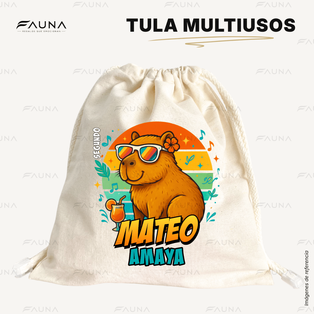 Capibara Natural 🦫 - Tula personalizada para niños – multiusos con nombre