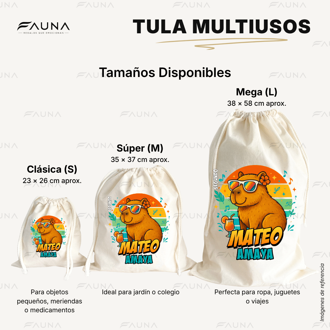 Capibara Natural 🦫 - Tula personalizada para niños – multiusos con nombre