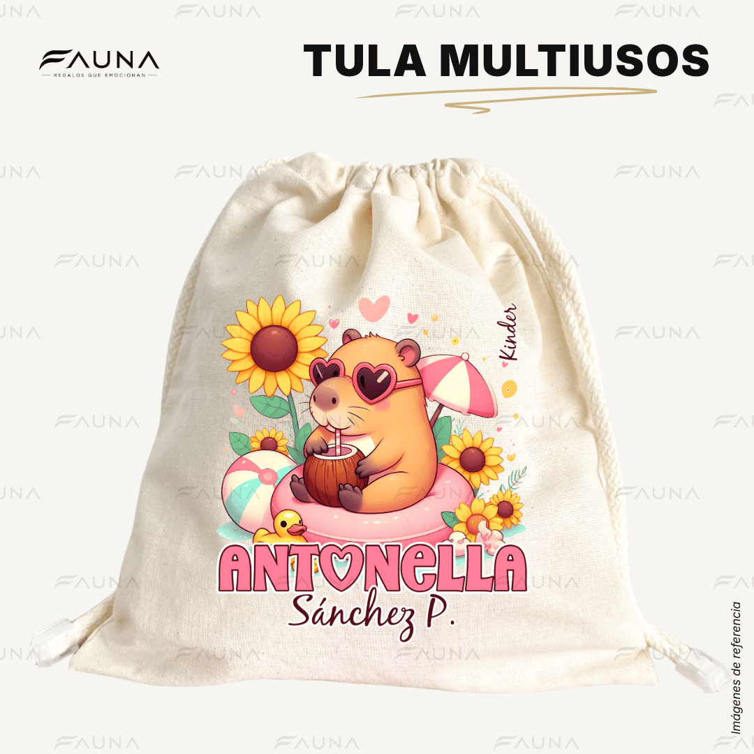 Capibara Rosa 💗 - Tula personalizada para niña – multiusos con nombre