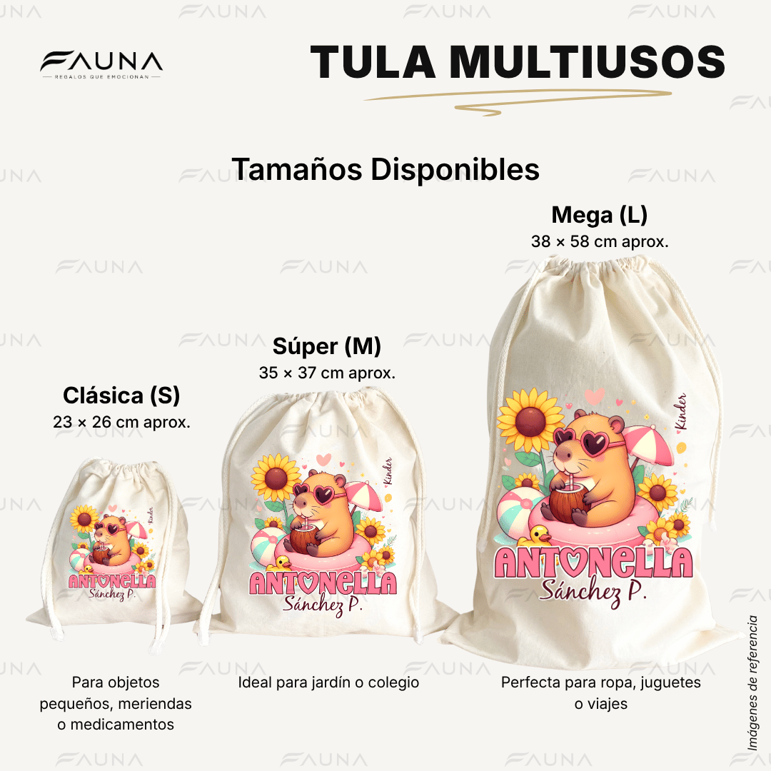 Capibara Rosa 💗 - Tula personalizada para niña – multiusos con nombre