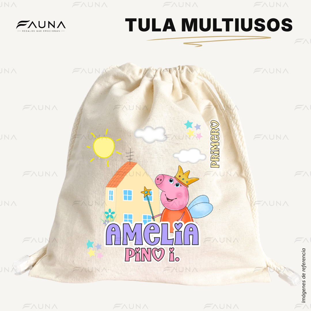 Cerdita Aventurera 🐷 - Tula personalizada para niña – multiusos con nombre