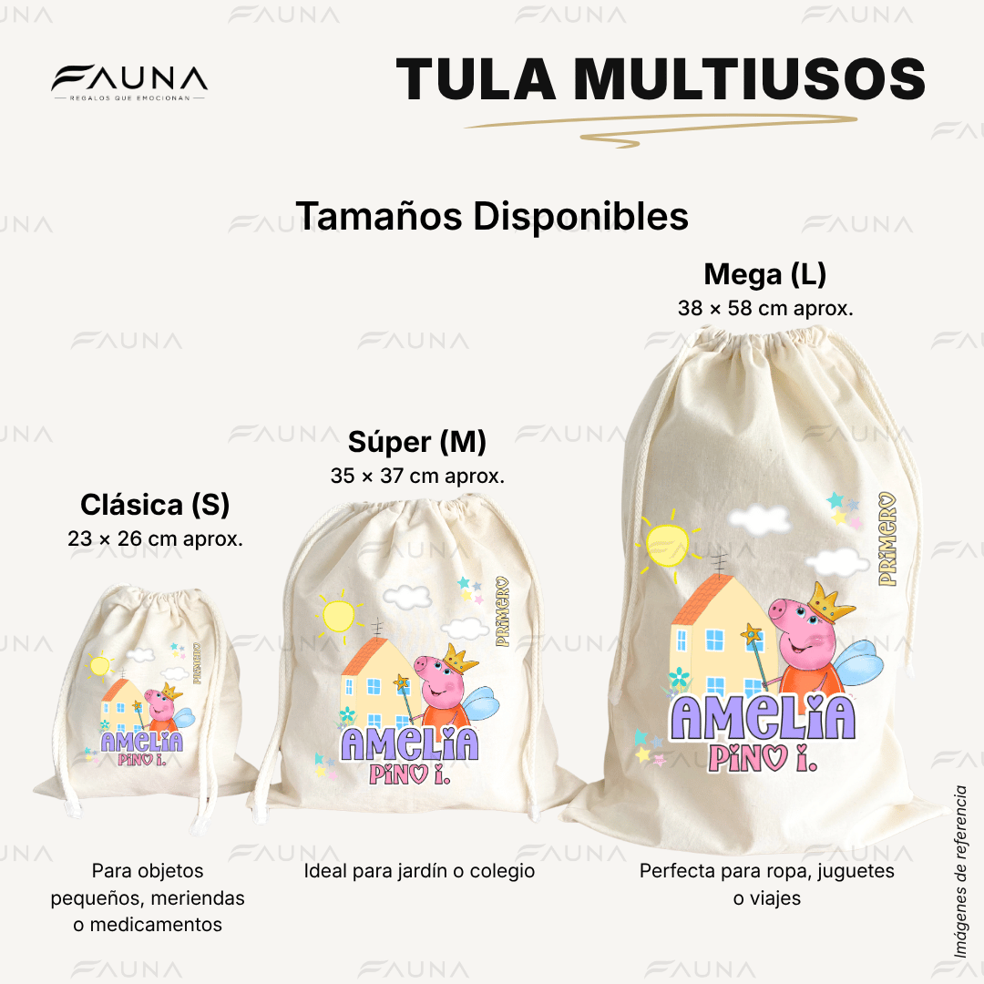 Cerdita Aventurera 🐷 - Tula personalizada para niña – multiusos con nombre