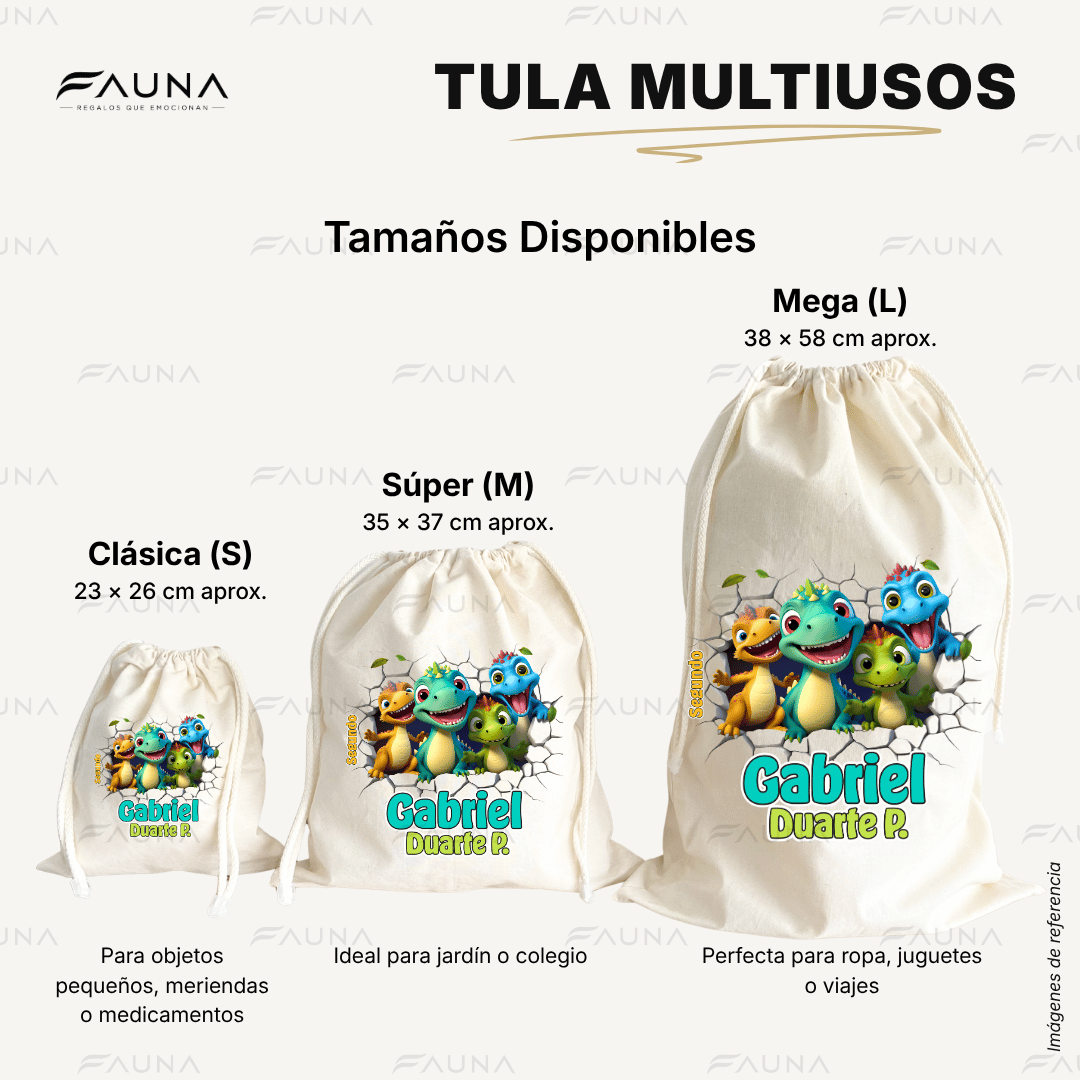 Dinosaurios 🦖 - Tula personalizada para niños – multiusos con nombre