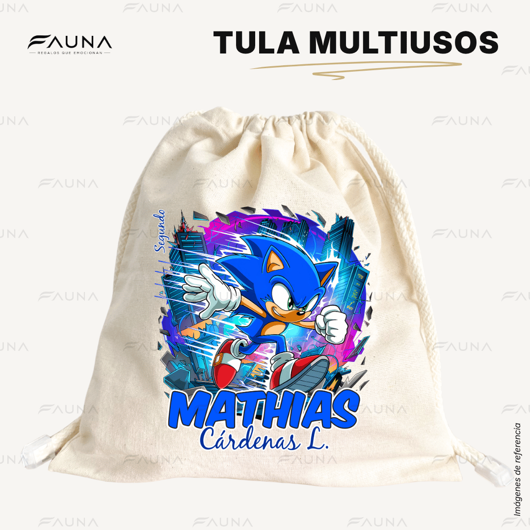 Erizo Azul Veloz 🌀 - Tula personalizada para niño – multiusos con nombre