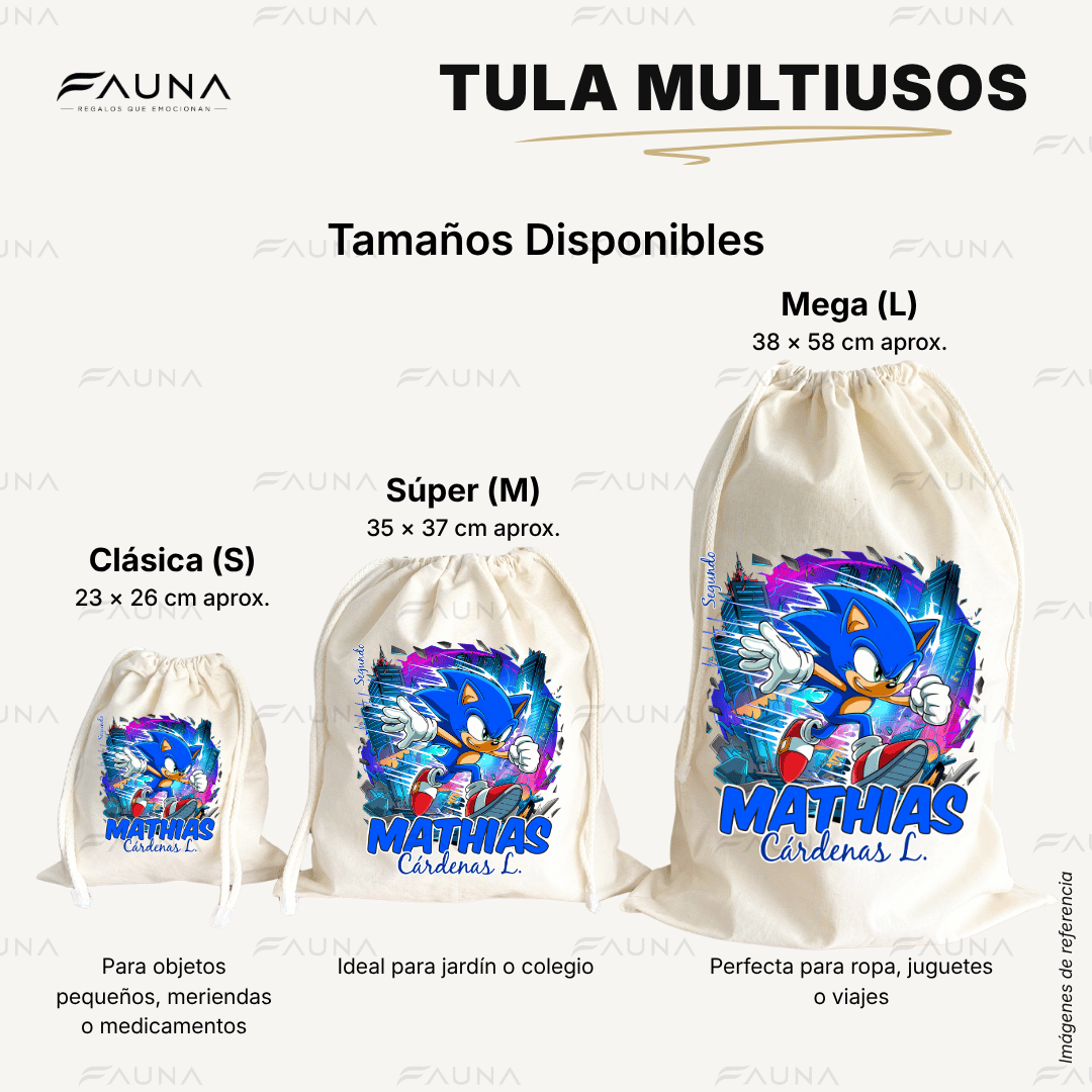 Erizo Azul Veloz 🌀 - Tula personalizada para niño – multiusos con nombre