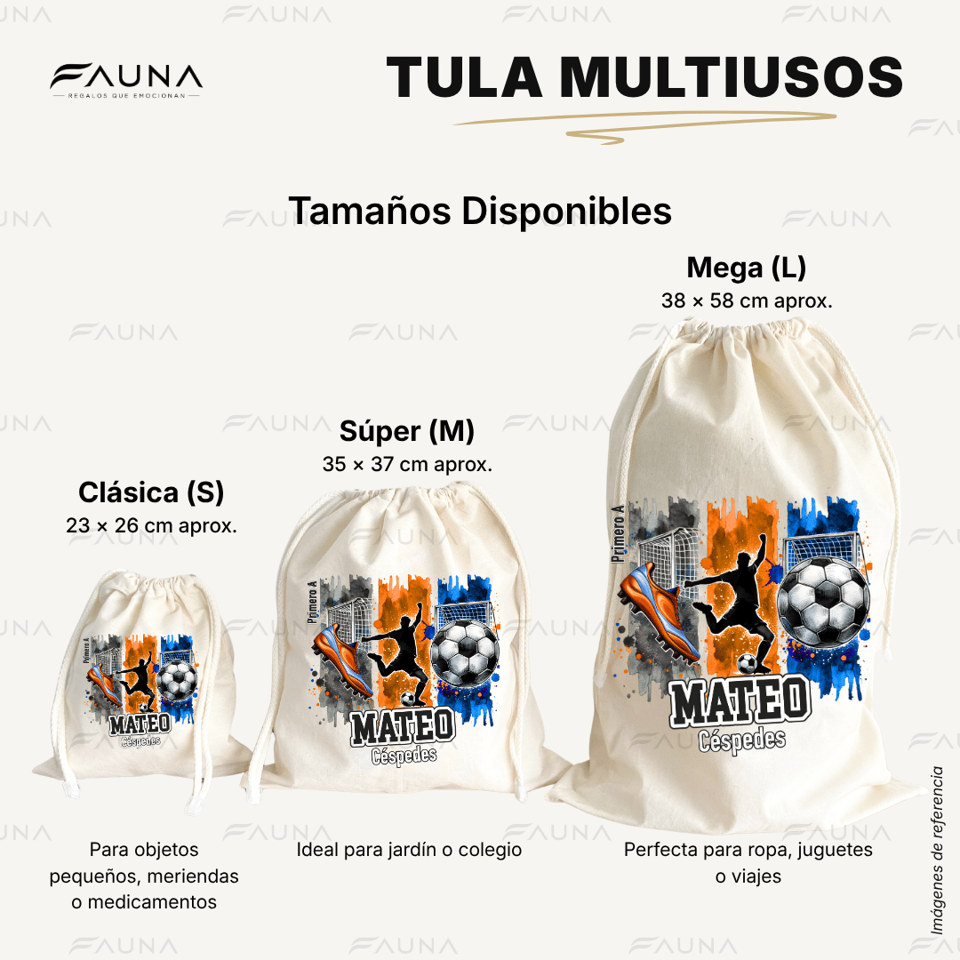 Fútbol Niño ⚽ - Tula personalizada para niños – multiusos con nombre