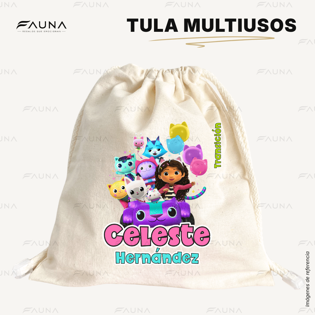 Gatita Aventurera 🏡 - Tula personalizada para niña – multiusos con nombre