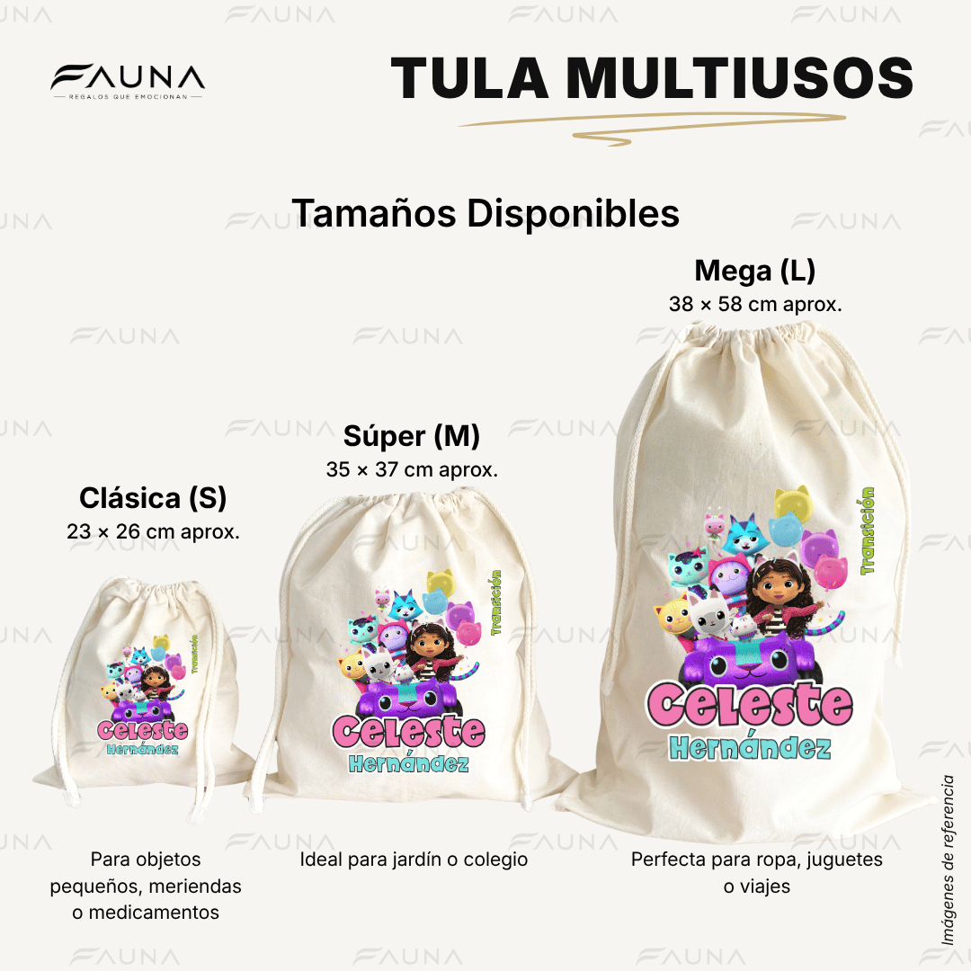 Gatita Aventurera 🏡 - Tula personalizada para niña – multiusos con nombre
