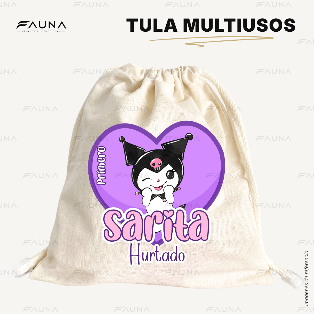 Gatita Kawaii Oscura 💜 - Tula personalizada para niña – multiusos con nombre
