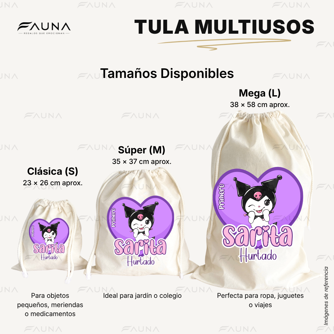 Gatita Kawaii Oscura 💜 - Tula personalizada para niña – multiusos con nombre