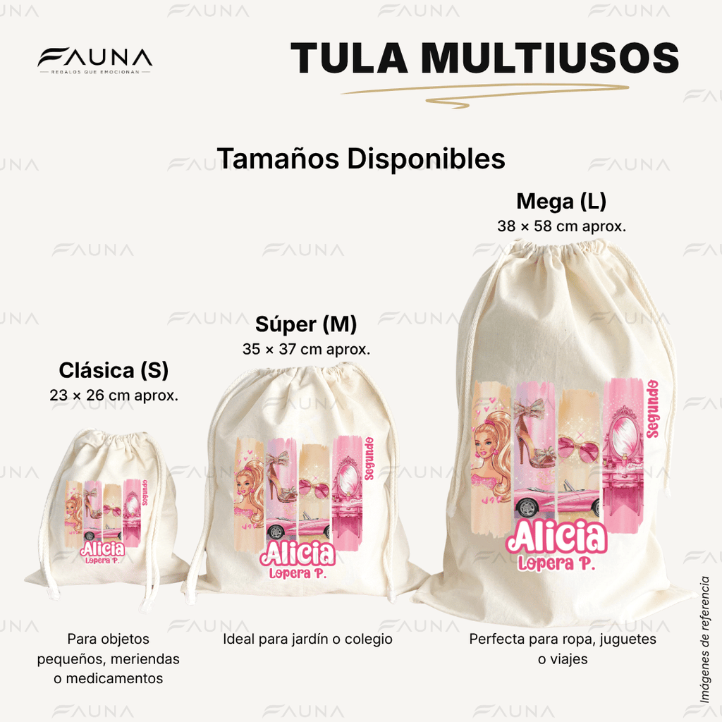 Muñeca Glam 🩷 - Tula personalizada para niña – multiusos con nombre